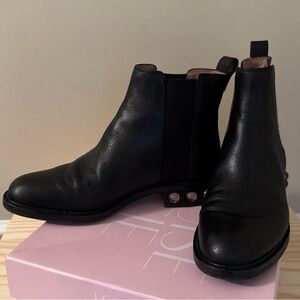 Black Leather Ankle Boots with Pearl Detail